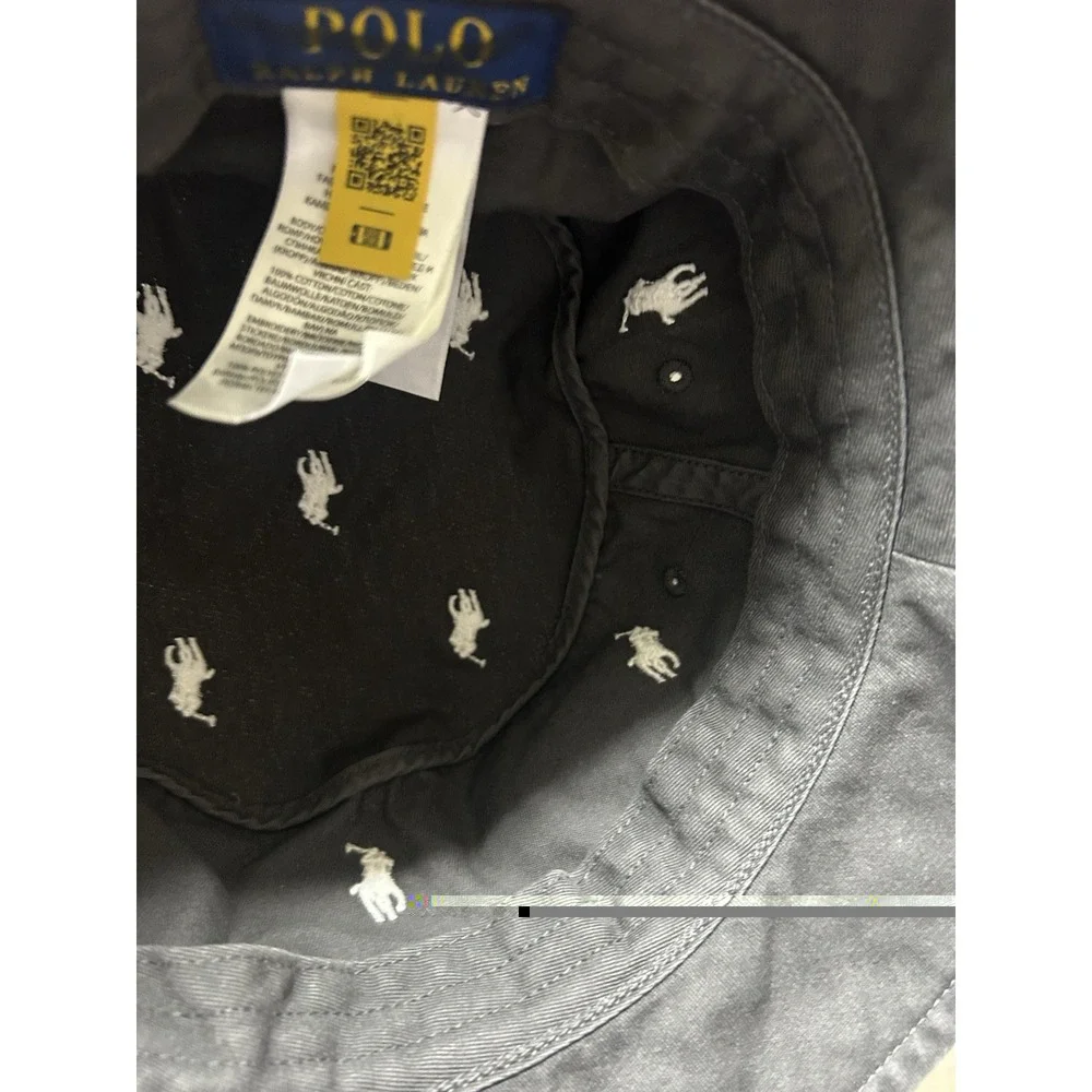 Polo Ralph Lauren Black Bucket Hat Allover Pony Logo Cotton S/M Unisex NWOT